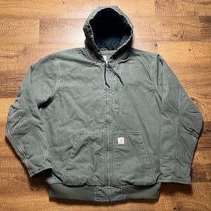 Carhartt XL Tall Mens Moss Green Washed Duck Active Jacket Quilt Lined Hooded